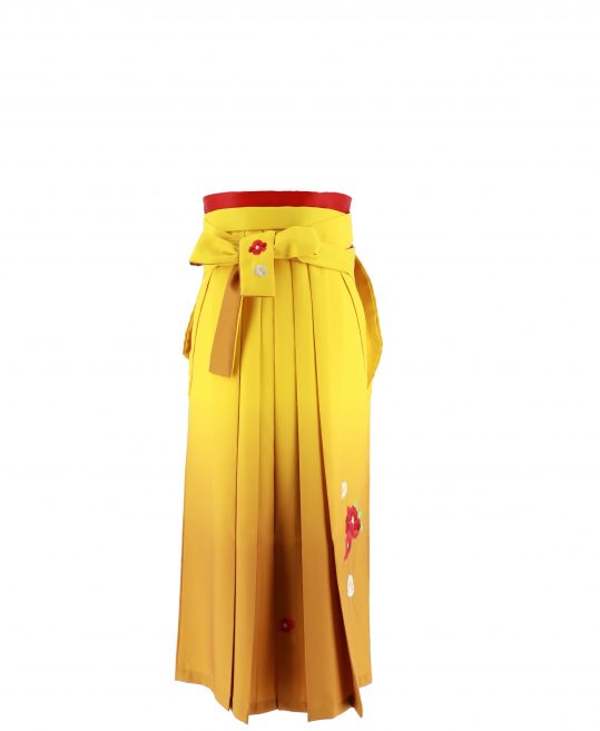 卒業式袴単品レンタル[刺繍]黄色×山吹色ぼかしに椿刺繍[身長148-152cm]No.818